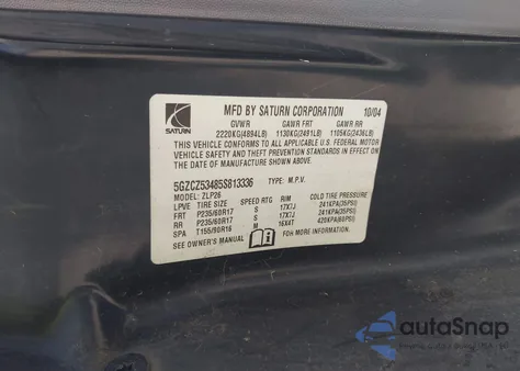 2005 Saturn Vue V6 from USA, damaged, VIN 5GZCZ53485S813336